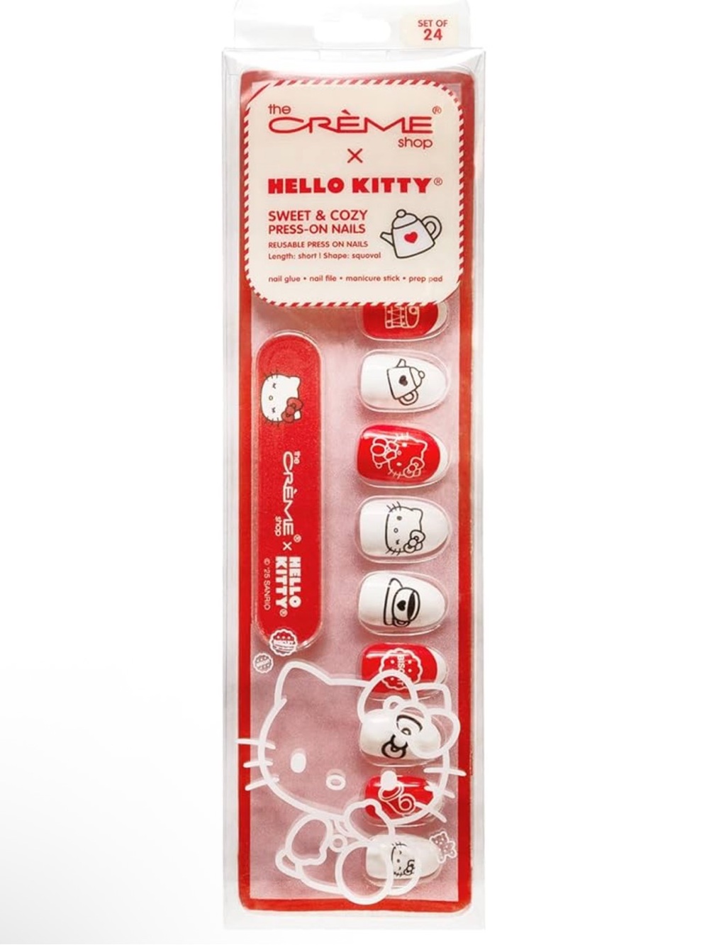 Hello Kitty x The Crème Shop Sweet & Cozy Full Set of 24 Reusable Press On Nails